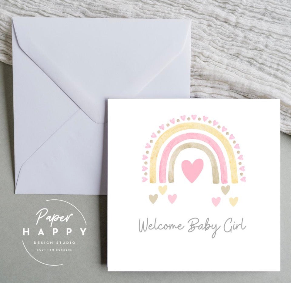 Rainbow Welcome Baby Girl Card