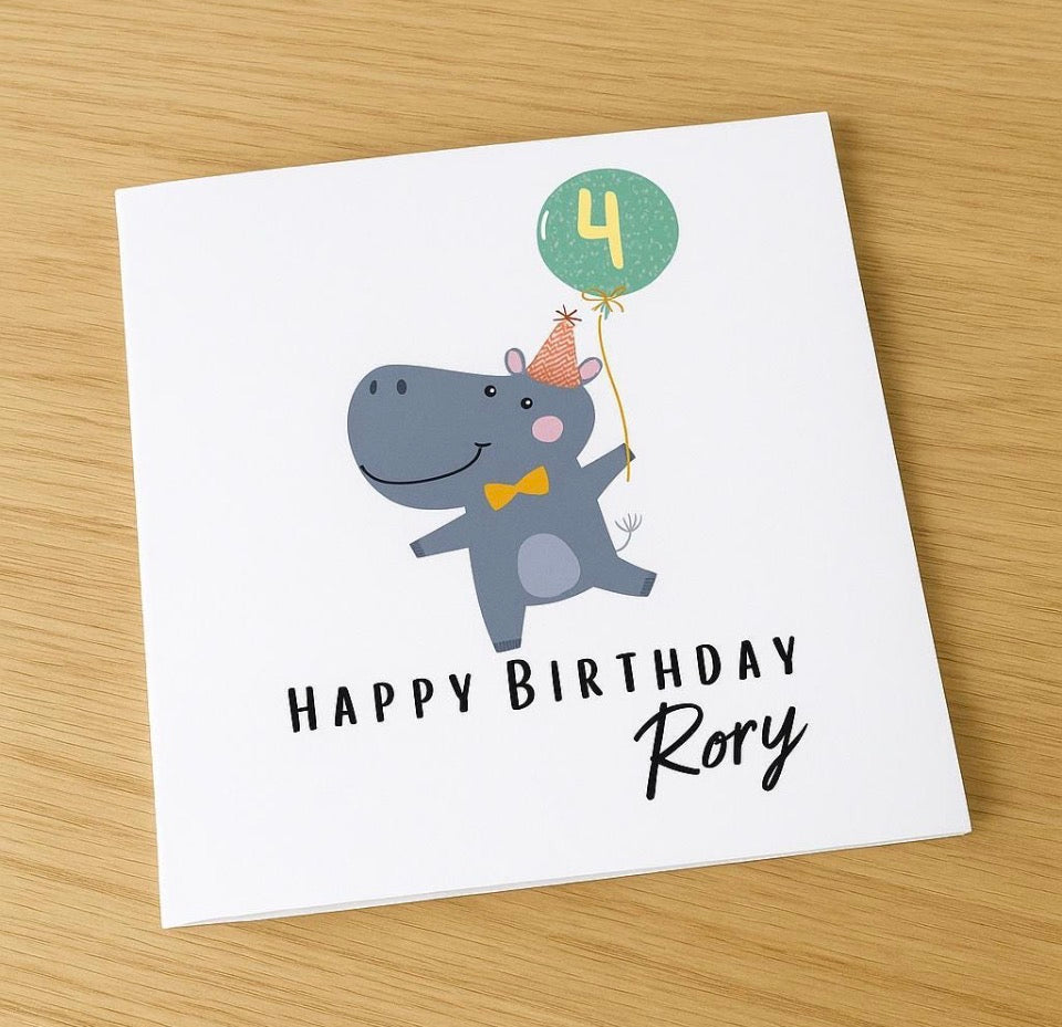 Personalised Hippo Birthday Card