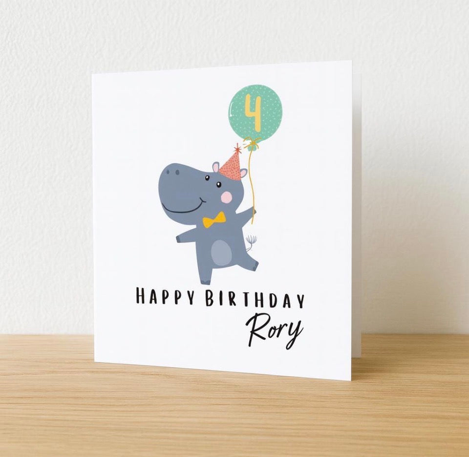 Personalised Hippo Birthday Card