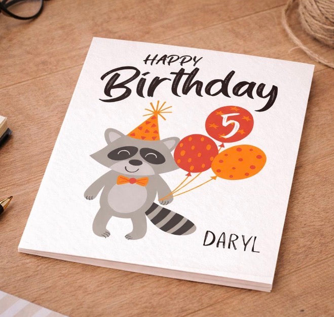 Personalised Birthday Racoon Card