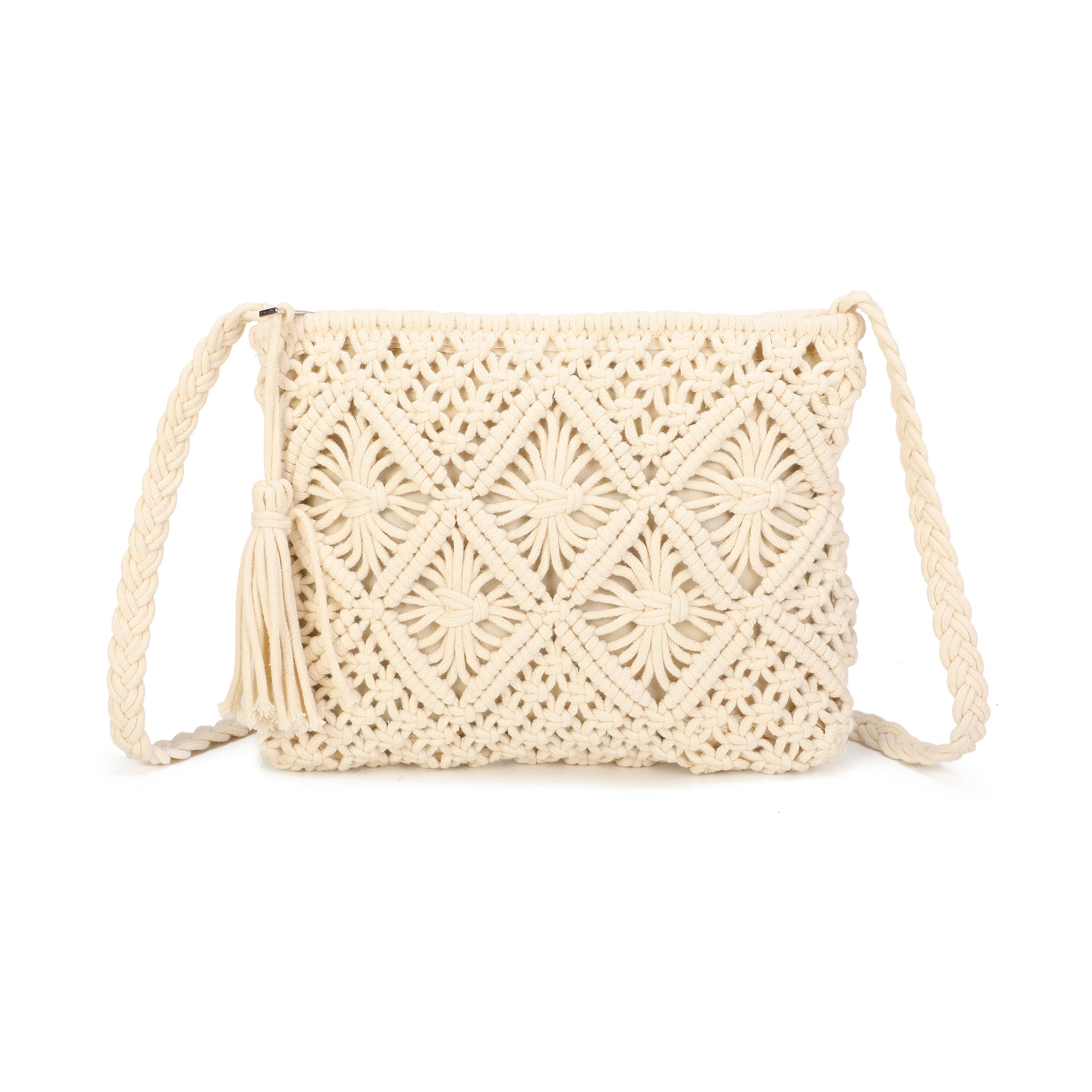 Crochet Crossbody Bag: Beige